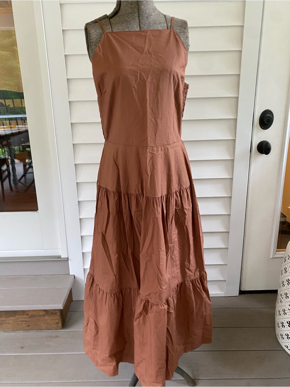 Elle Rust-Toned Tiered Spaghetti-Strap Maxi Dress